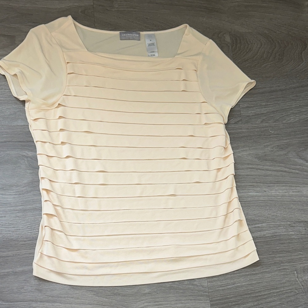 Liz Claiborne Soft Cream Short-Sleeve Pleated Front Tee